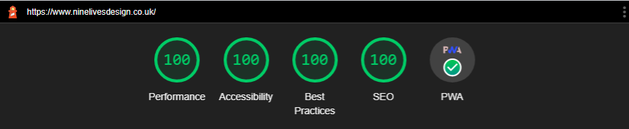 Google Lighthouse Core Web Vitals for Nine Lives Design